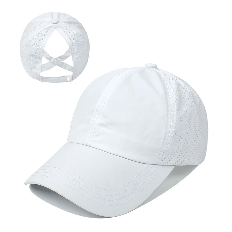 Summer Solid Colour Quick-Dry Baseball Cap with Mesh Ponytail Design