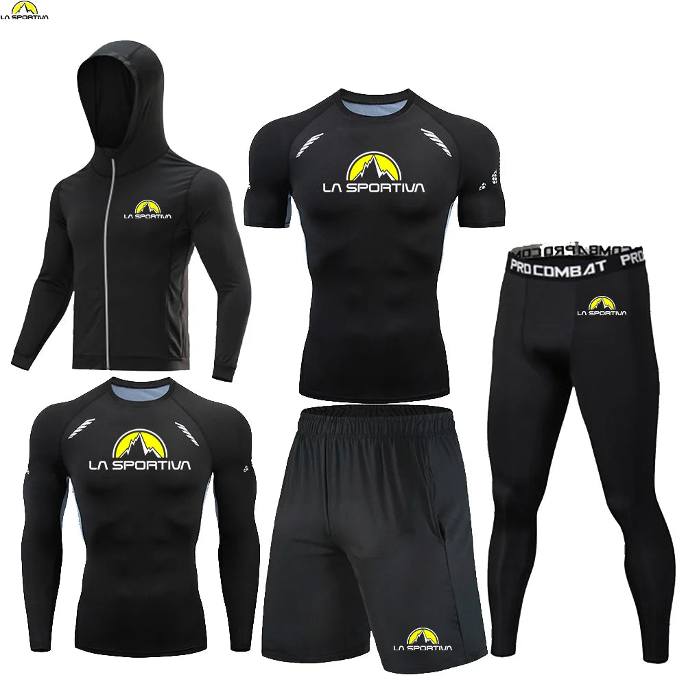 LA SPORTIVA Men’s 5PCS Compression Sports Set – Running, Gym & Fitness Tracksuit