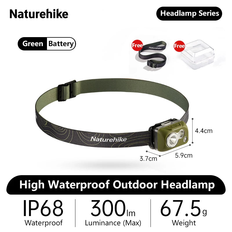 NATUREHIKE High Waterproof Headlamp – 300 Lumen LED Outdoor Headlight for Hiking, Running & Climbing