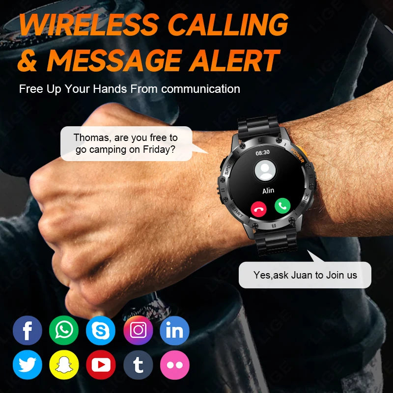 SUNKTA AMOLED Smart Watch for Men with Bluetooth Call, Fitness Tracking & Flashlight