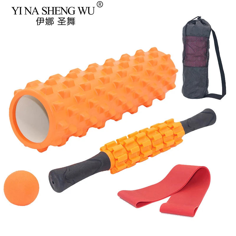 5-Pce Foam Roller Set | Deep Tissue Massage Kit with Column, Massage Stick, Fascia Ball & Band, 33cm