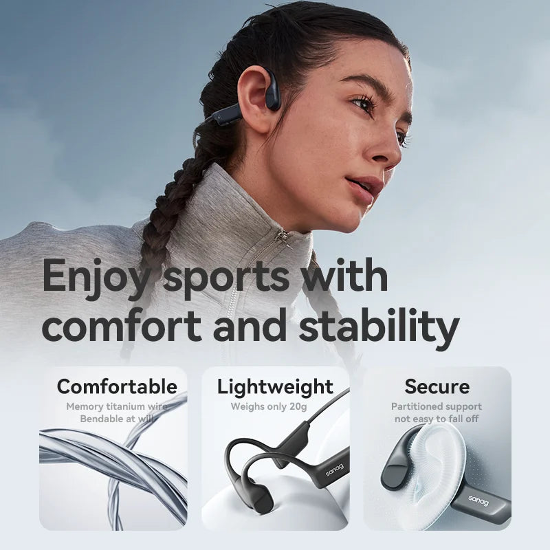 SANAG B22S True Bone Conduction Earphones Open Ear Wireless Sport Headphones HiFi Bass