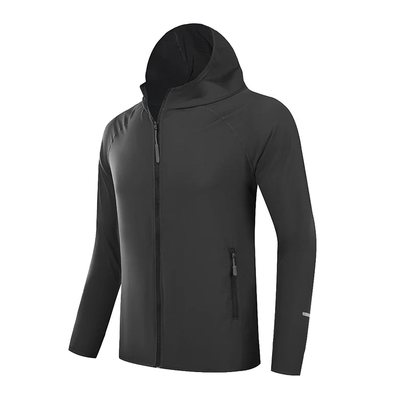 Men’s Lightweight Running Jacket with Hood, Reflective, Quick-Dry for Outdoor Sports, Breathable