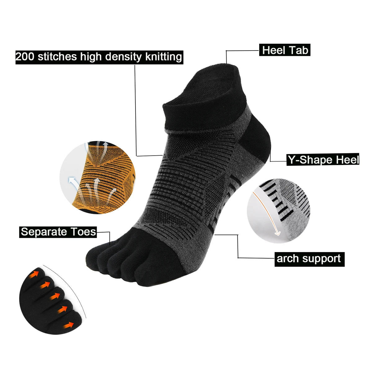 WRELS Five Finger Toe Socks Breathable COOLMAX Running Cycling Sports