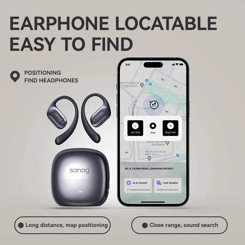 SANAG G30S Open-Ear Bluetooth Headphones – Waterproof Sport Ear Hook Earphones with App EQ