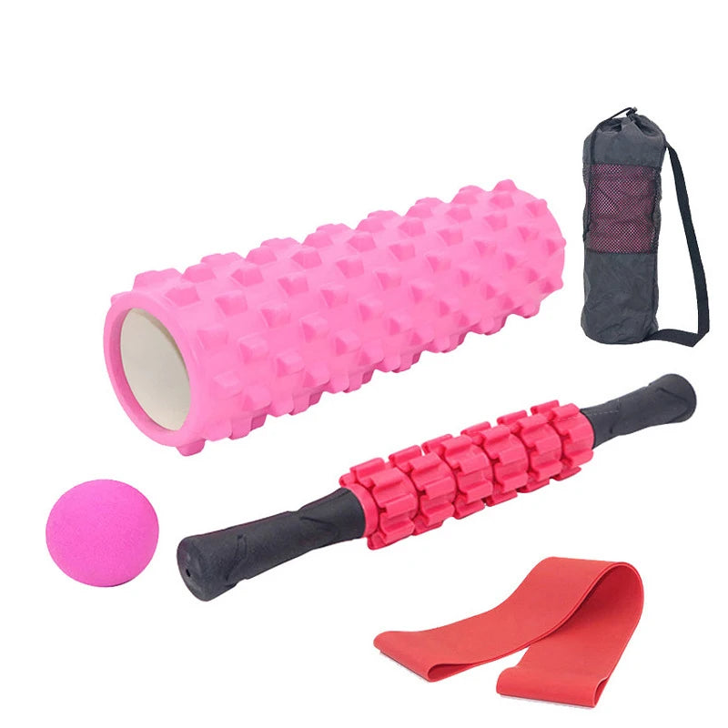 5-Pce Foam Roller Set | Deep Tissue Massage Kit with Column, Massage Stick, Fascia Ball & Band, 33cm