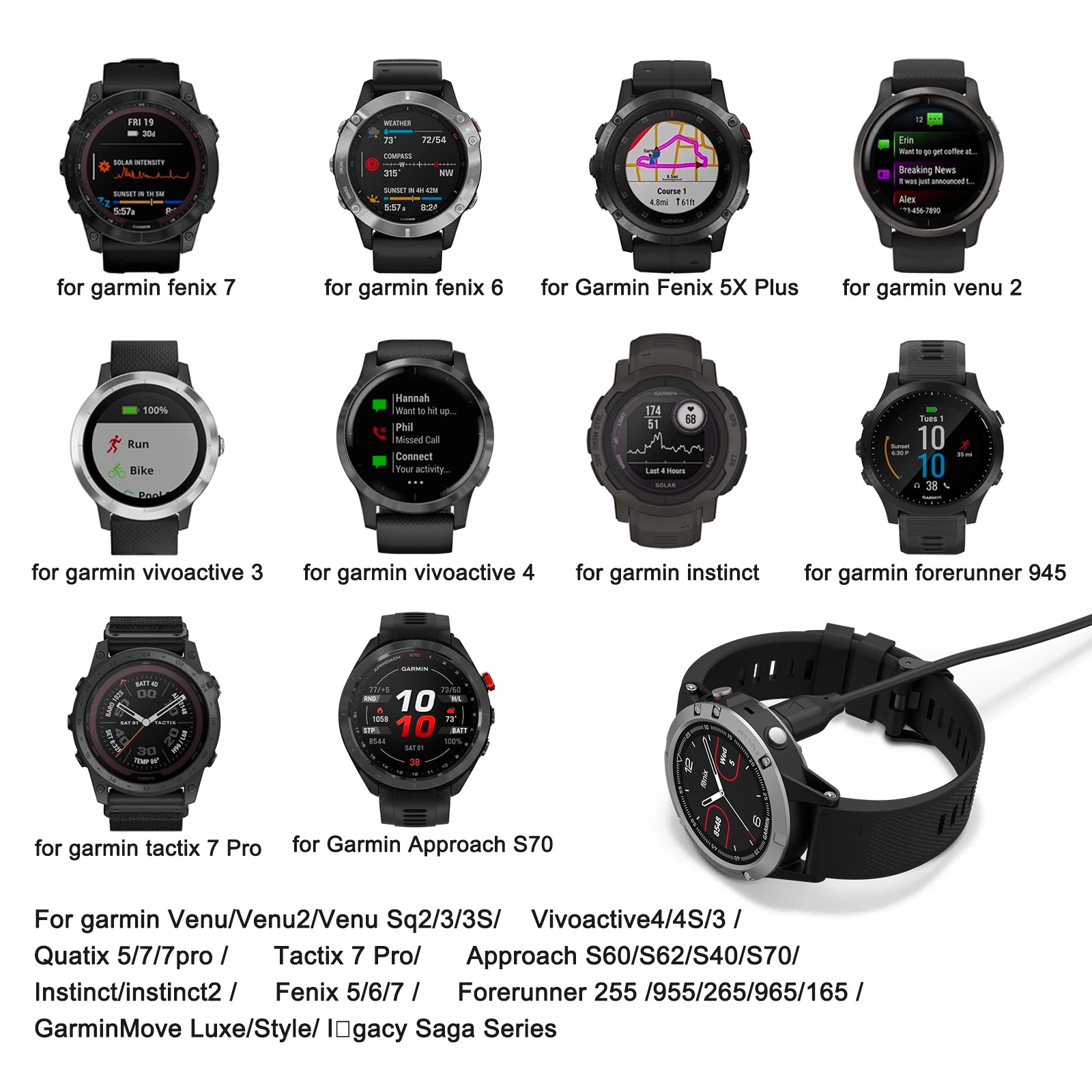 IEOVIEE Type-C Watch Charger Cable for Garmin Venu, Fenix, Vivoactive & Forerunner