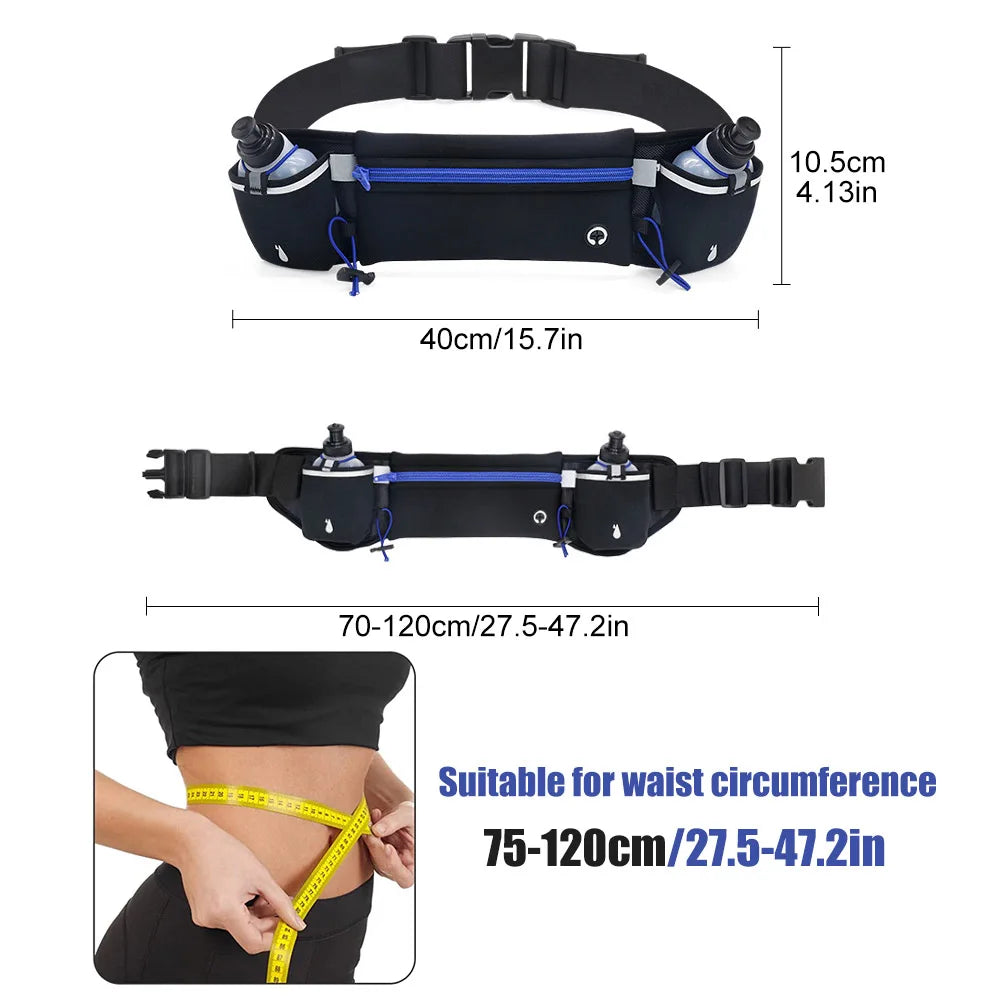 Multipurpose Running Belt with Two Water Bottles, Adjustable Waist Pack for Hiking, and Running