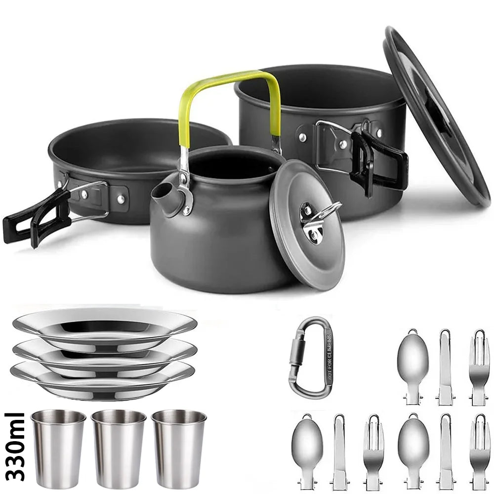 LISM Camping Cookware Set 2-3 Person Non-Stick Pots Frying Pan Teapot Kit