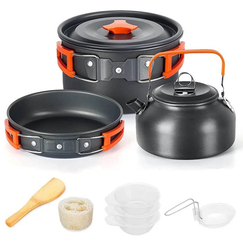 LISM Camping Cookware Set 2-3 Person Non-Stick Pots Frying Pan Teapot Kit