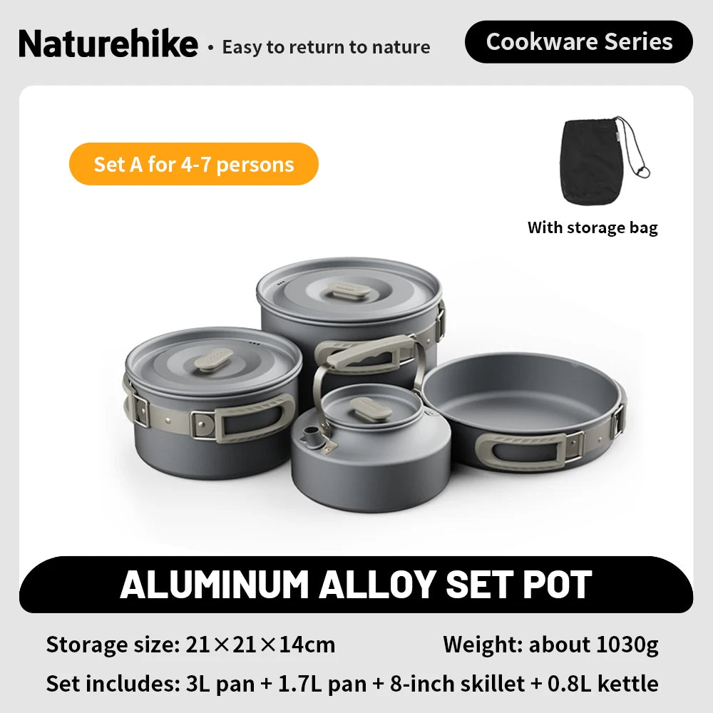 NATUREHIKE Camping Cookware Kit Portable Frying Pan Kettle Outdoor Cooking Set