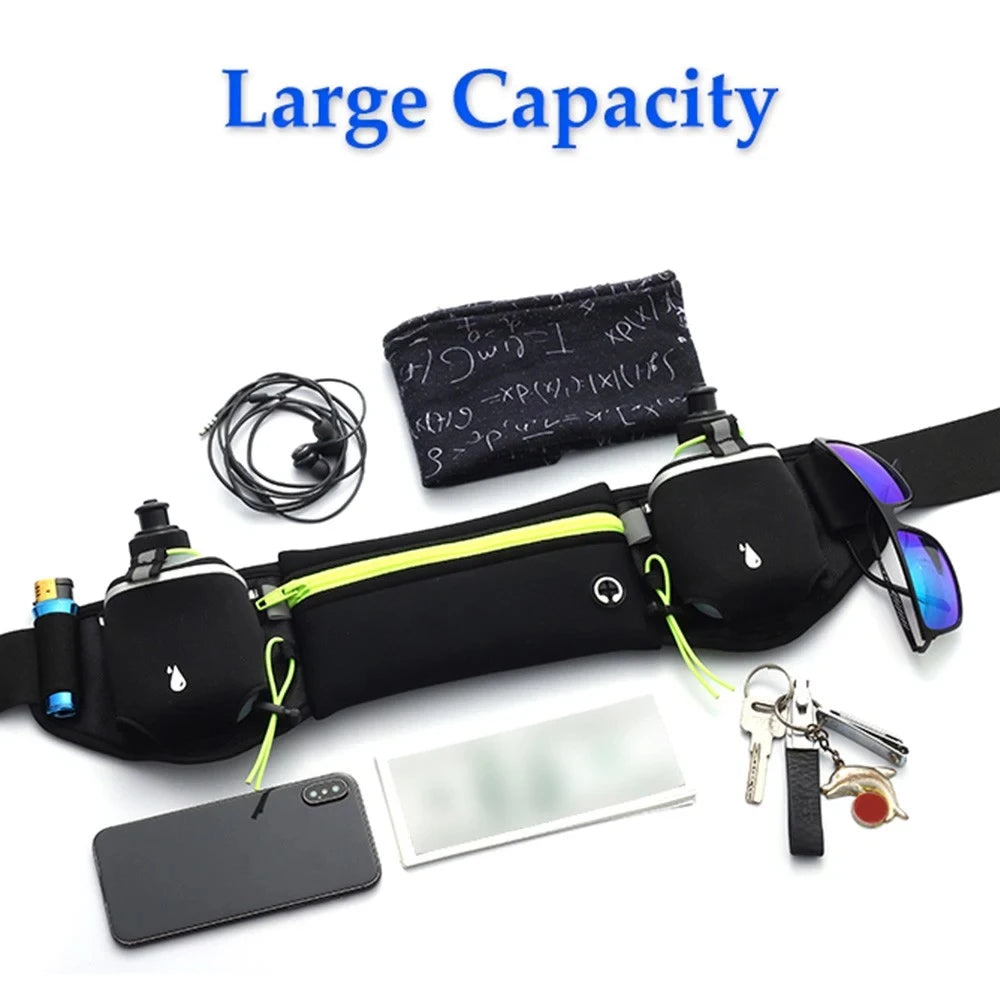Multipurpose Running Belt with Two Water Bottles, Adjustable Waist Pack for Hiking, and Running