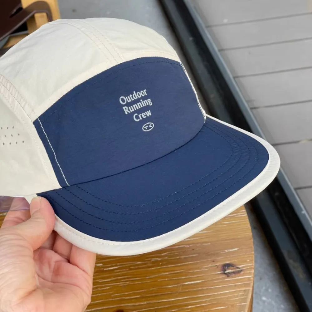 Colour Block 5 Panel Baseball Cap Embroidered Letter Quick Dry Breathable Sports Hat
