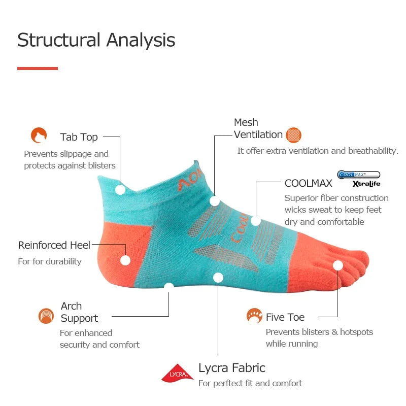 AONIJIE E4801/E4802 Five-Toe Running Socks Low Cut Athletic Toe Socks 3-Pack