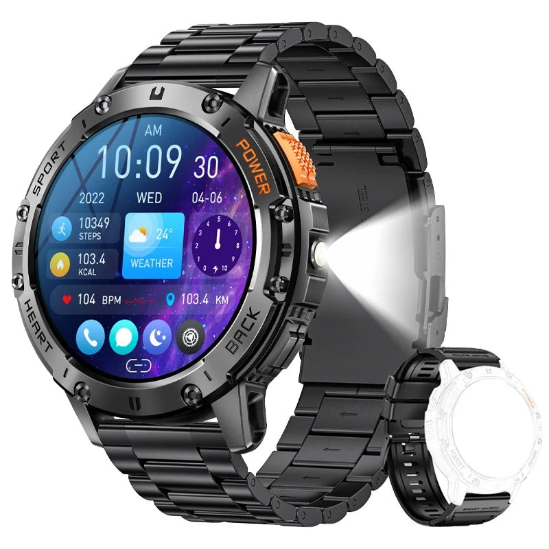 SUNKTA AMOLED Smart Watch for Men with Bluetooth Call, Fitness Tracking & Flashlight