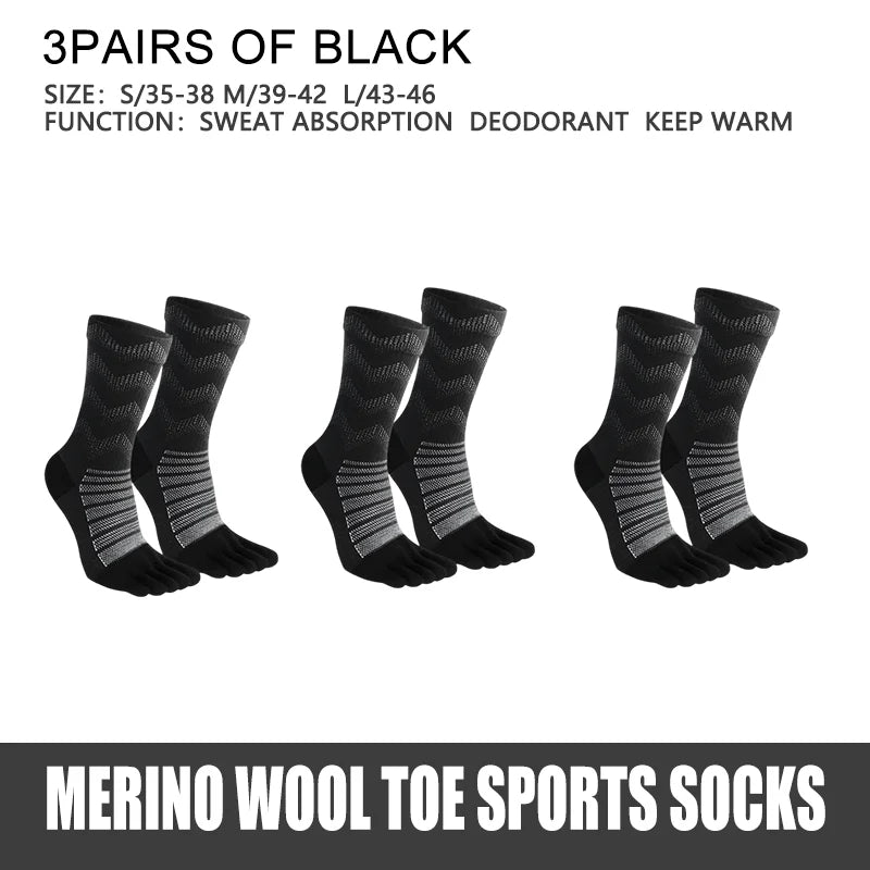 Merino Wool Thermal Toe Socks – Men’s Five-Toe Compression Socks for Hiking, Skiing & Trail Running