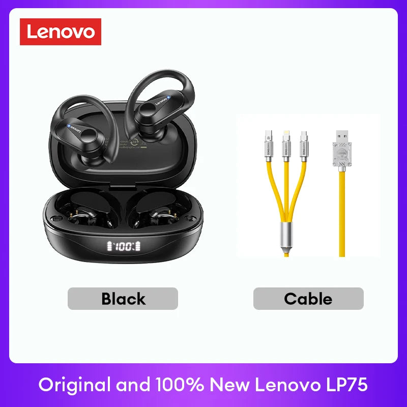 LENOVO LP75 TWS Bluetooth 5.3 Earphones with LED Display & Sports Ear Hooks