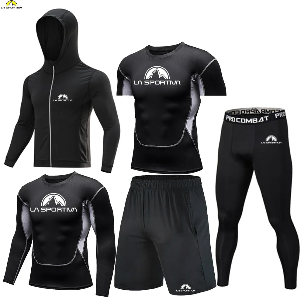 LA SPORTIVA Men’s 5PCS Compression Sports Set – Running, Gym & Fitness Tracksuit