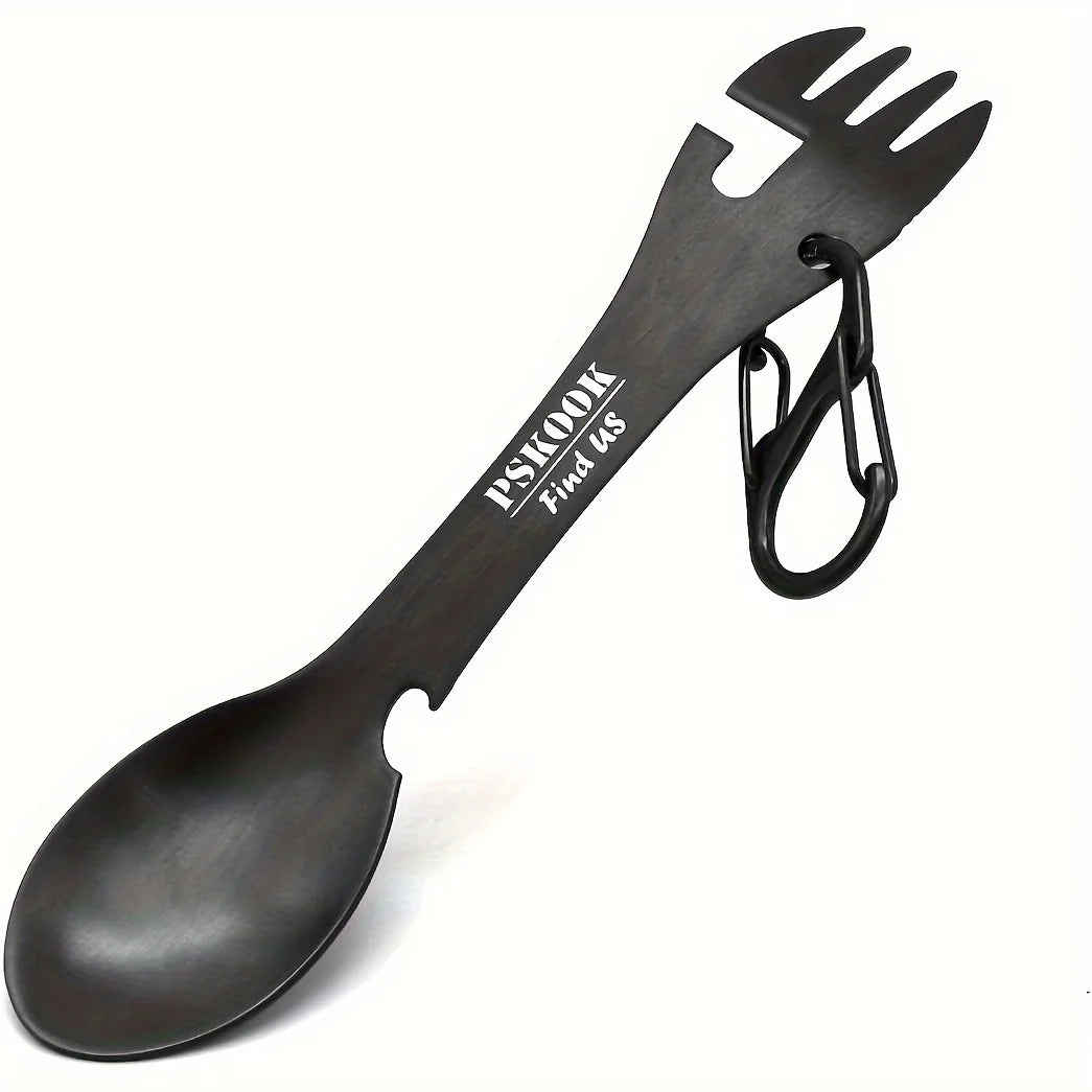 PSKOOK 5-in-1 Stainless Steel Spork Multi-Tool Camping Fork Knife Spoon Opener