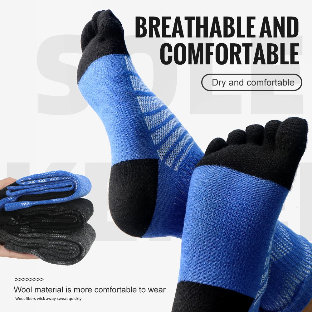Merino Wool Thermal Toe Socks – Men’s Five-Toe Compression Socks for Hiking, Skiing & Trail Running