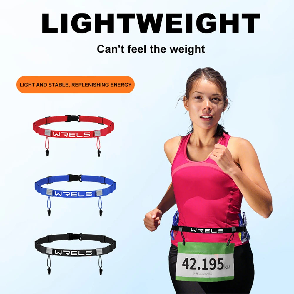 WRELS Unisex Race Number Belt with Gel Holder – Adjustable Running Belt for Outdoor Sports