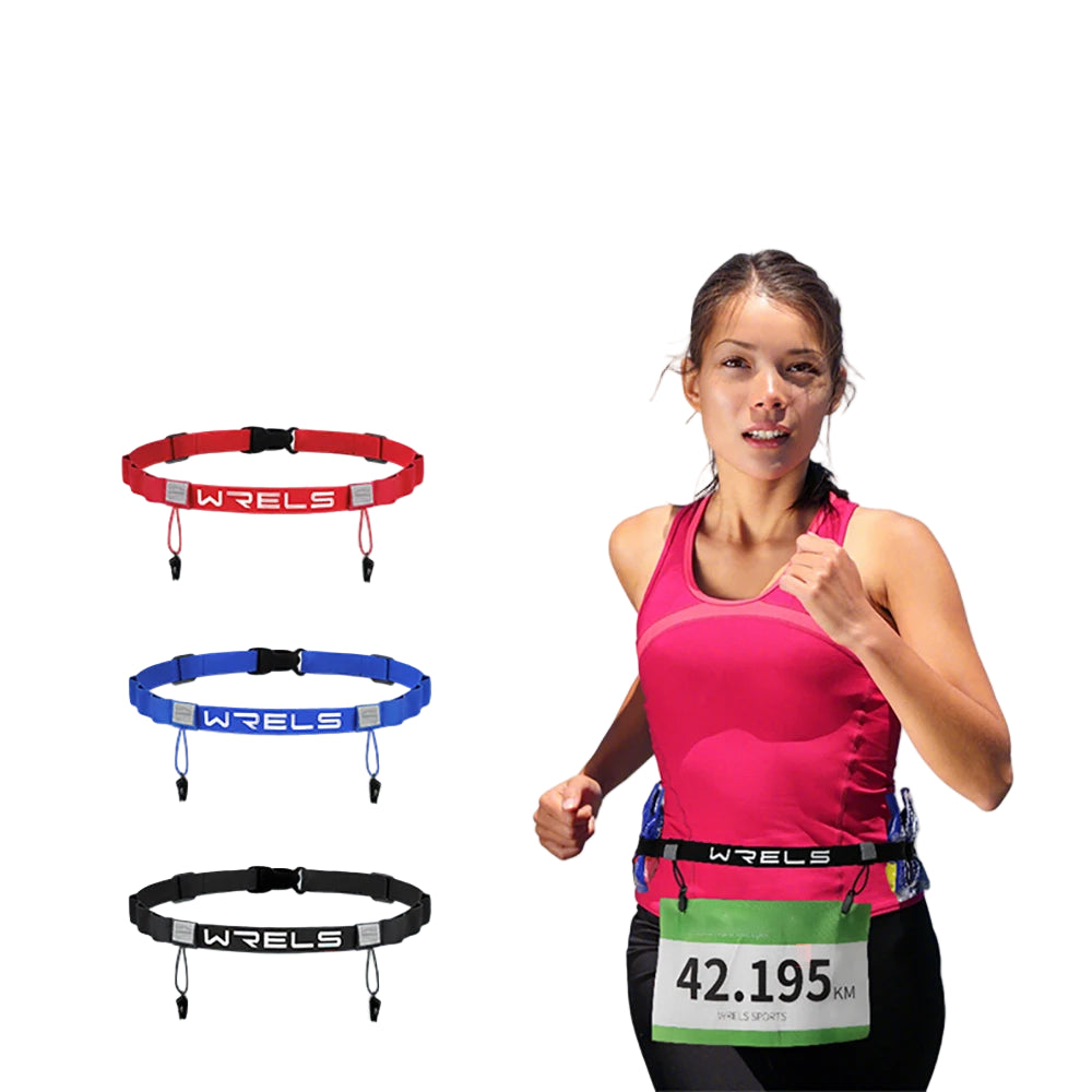 WRELS Unisex Race Number Belt with Gel Holder – Adjustable Running Belt for Outdoor Sports