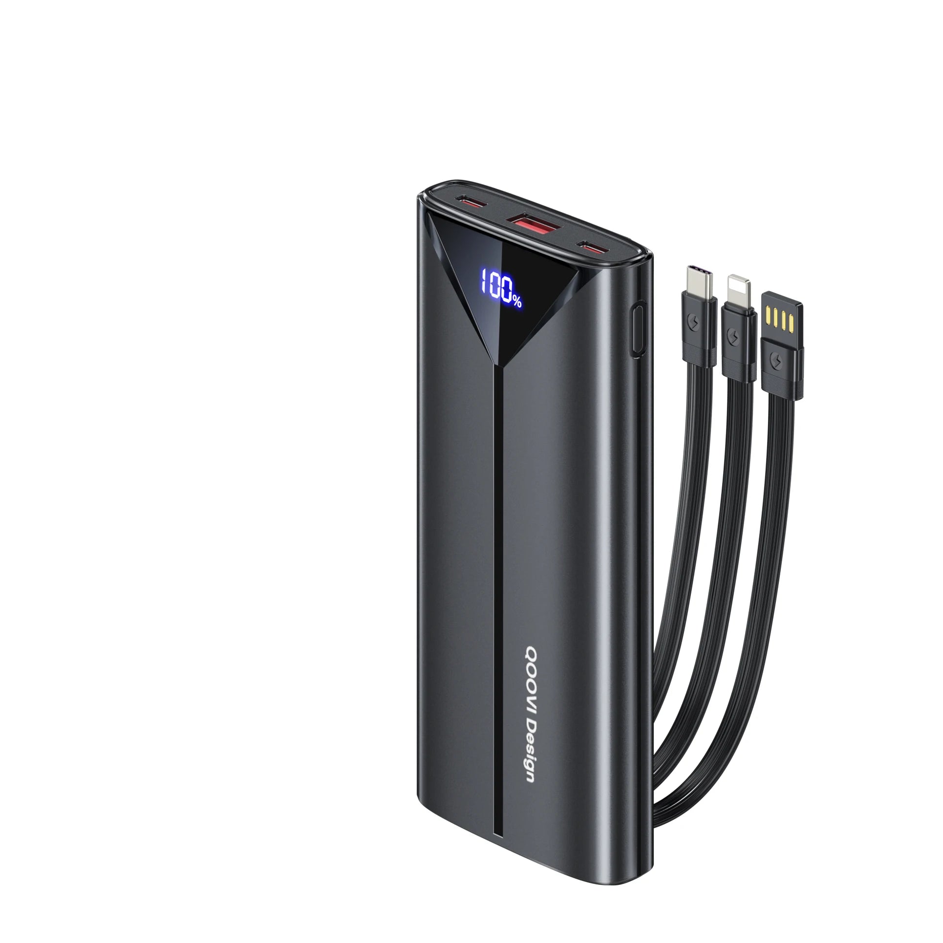 QOOVI 30000mAh Fast Charging Power Bank – Built-in Cables, USB-C, Digital Display Charger