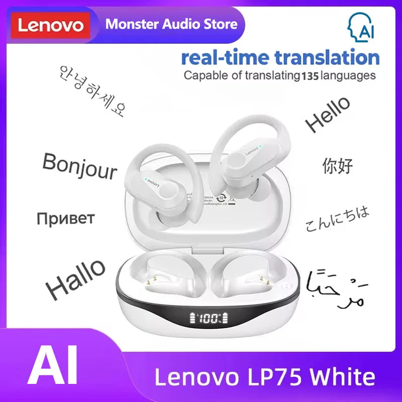 LENOVO LP75 TWS Bluetooth 5.3 Earphones with LED Display & Sports Ear Hooks
