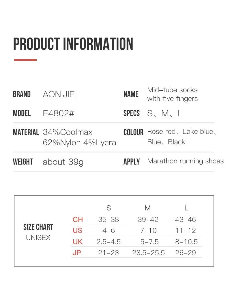 AONIJIE Five-Toe Running Socks Low Cut & Quarter Athletic Toe Socks