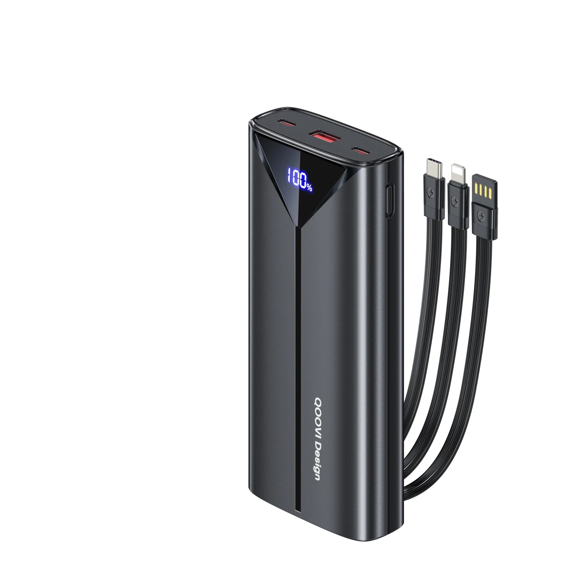 QOOVI 30000mAh Fast Charging Power Bank – Built-in Cables, USB-C, Digital Display Charger