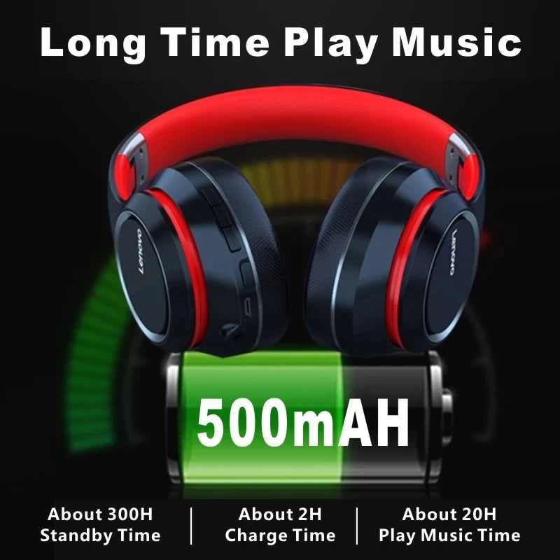 LENOVO HD200 Bluetooth Over-Ear Headphones – Foldable HiFi Gaming Headset with Noise Cancellation