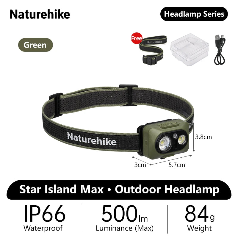 NATUREHIKE Star Island Max Headlamp – 500 Lumen Waterproof LED Headlight with Sensor & Rechargeable Battery