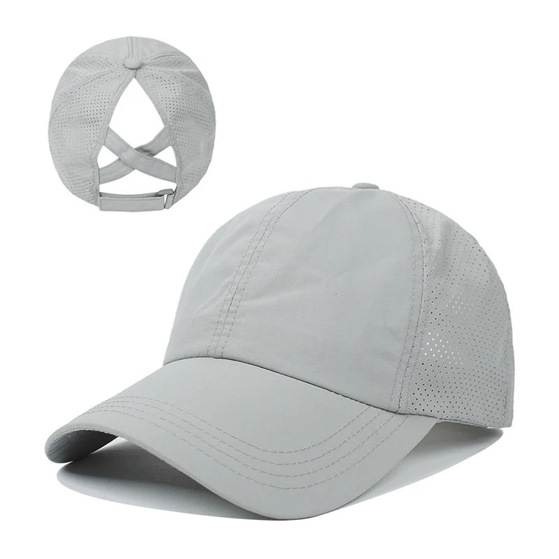 Summer Solid Colour Quick-Dry Baseball Cap with Mesh Ponytail Design