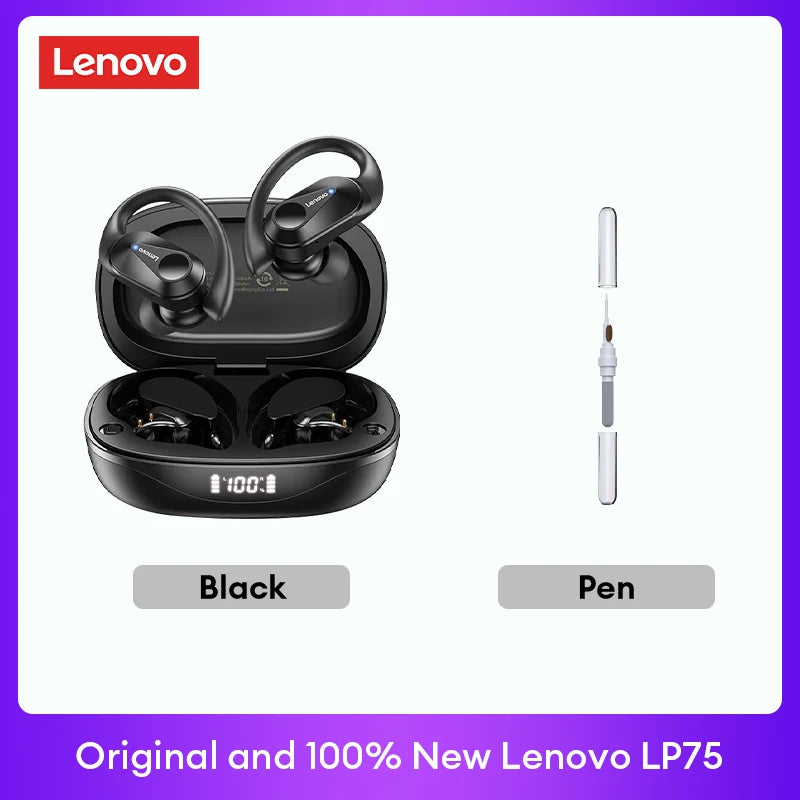 LENOVO LP75 TWS Bluetooth 5.3 Earphones with LED Display & Sports Ear Hooks
