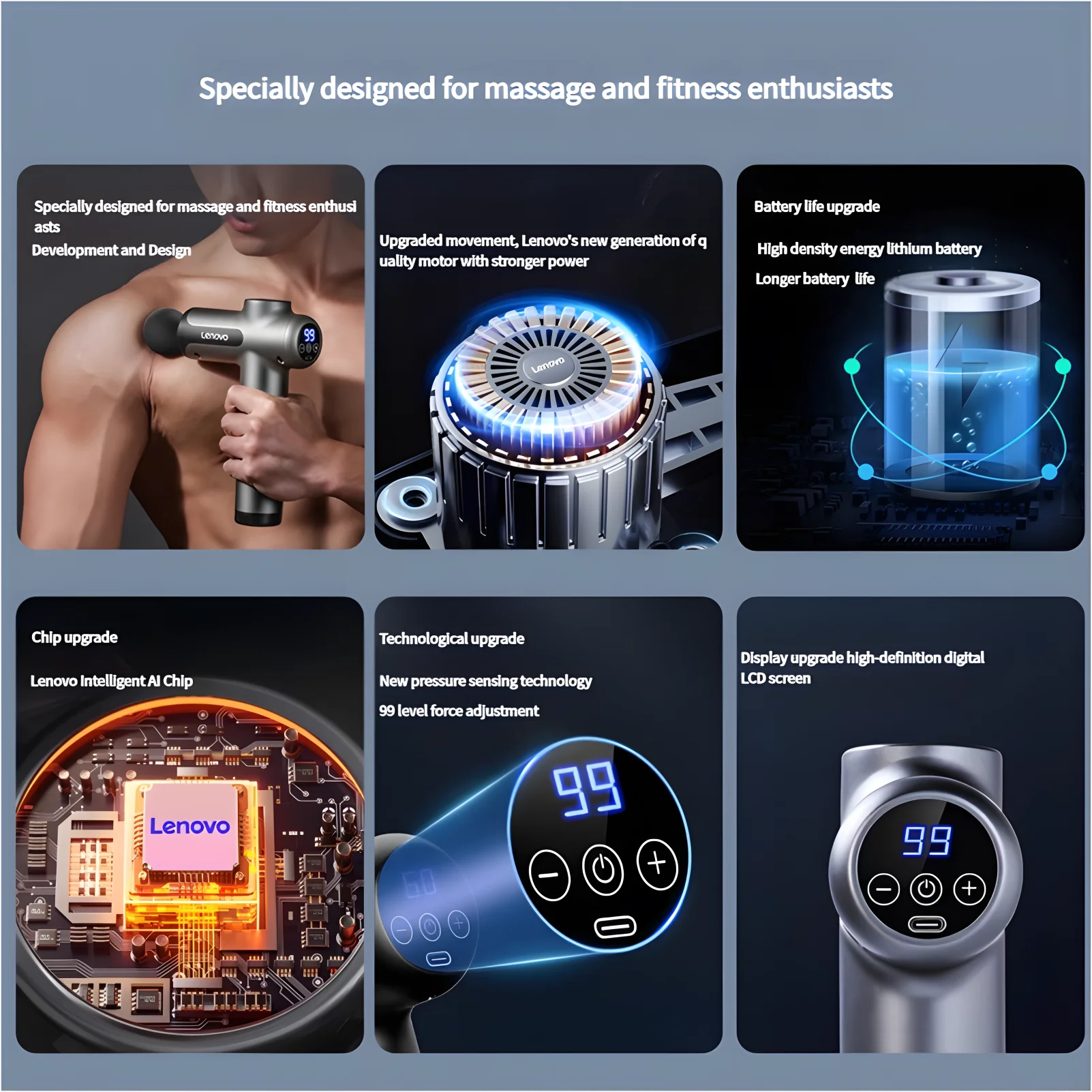 Lenovo Fascia Massage Gun | LED Touchscreen Deep Tissue Muscle Massager, Full-Body Recovery & Relief