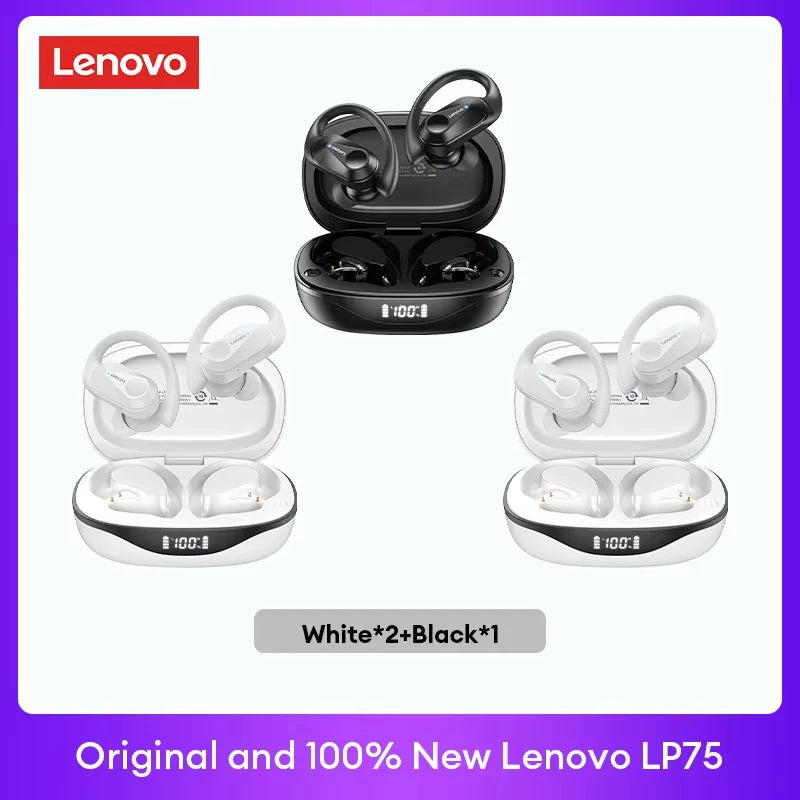 LENOVO LP75 TWS Bluetooth 5.3 Earphones with LED Display & Sports Ear Hooks