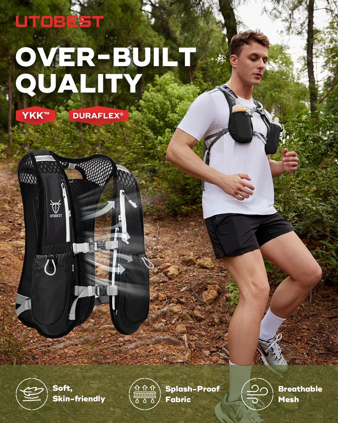 UTOBEST Trail Running Backpack 5L – Ultra Lightweight Hydration Vest for Marathon, Cycling & Hiking