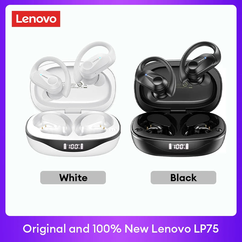LENOVO LP75 TWS Bluetooth 5.3 Earphones with LED Display & Sports Ear Hooks