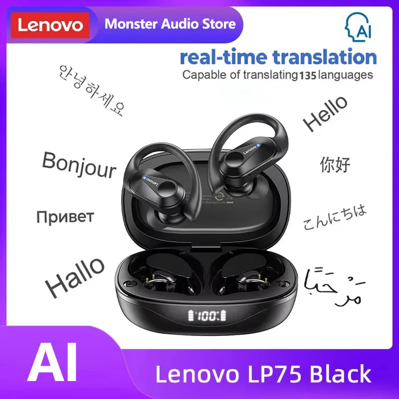 LENOVO LP75 TWS Bluetooth 5.3 Earphones with LED Display & Sports Ear Hooks