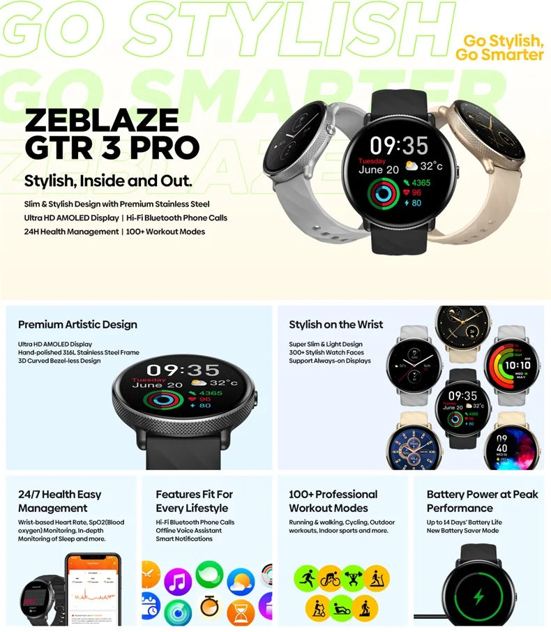 ZEBLAZE GTR 3 Pro Smart Watch AMOLED Display with Bluetooth Calling & Fitness Tracking
