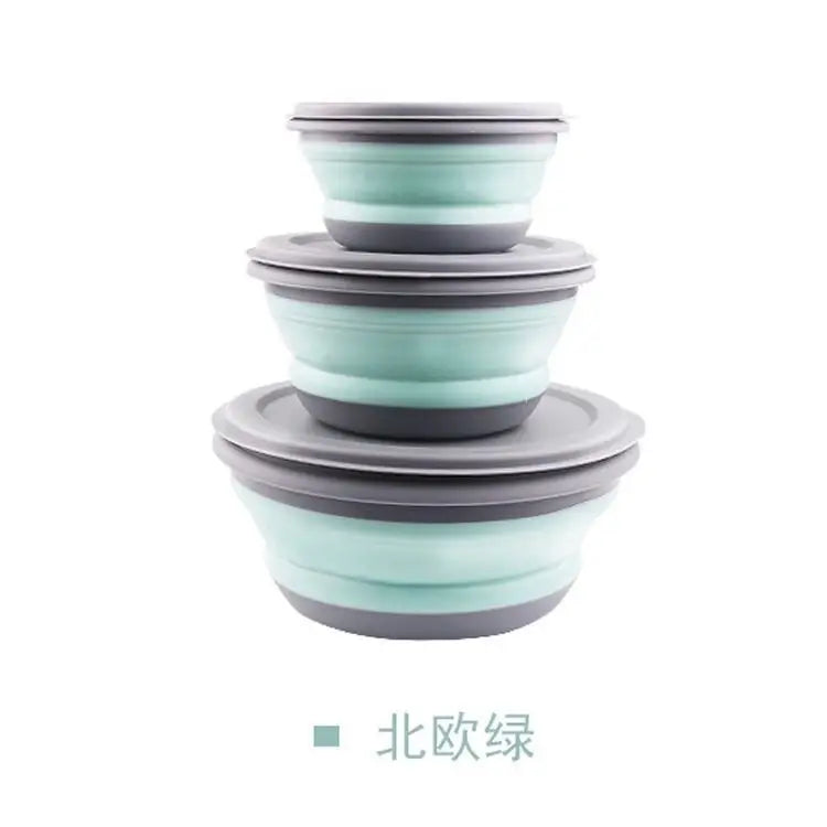 Portable Folding Silicone Lunch Box Set 3Pcs Collapsible Camping Food Containers with Lids
