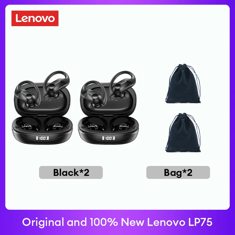 LENOVO LP75 TWS Bluetooth 5.3 Earphones with LED Display & Sports Ear Hooks