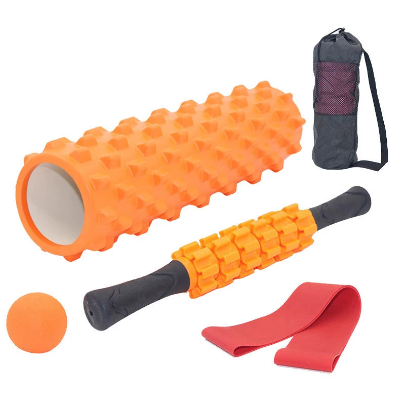 5-Pce Foam Roller Set | Deep Tissue Massage Kit with Column, Massage Stick, Fascia Ball & Band, 33cm