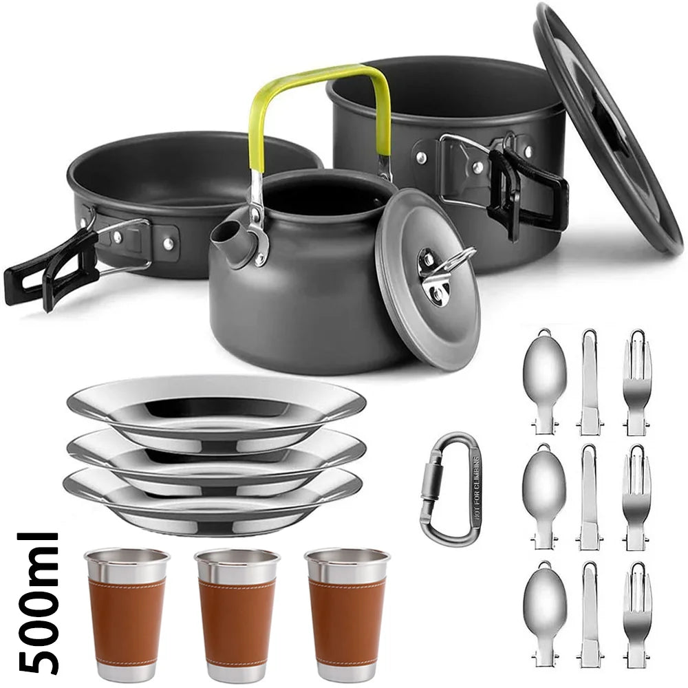 LISM Camping Cookware Set 2-3 Person Non-Stick Pots Frying Pan Teapot Kit