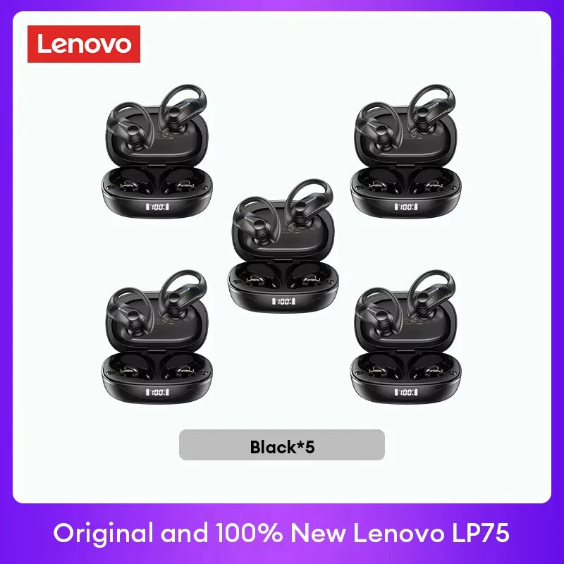 LENOVO LP75 TWS Bluetooth 5.3 Earphones with LED Display & Sports Ear Hooks