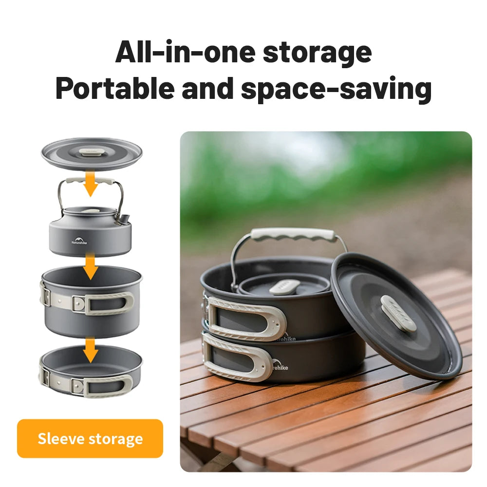 NATUREHIKE Camping Cookware Kit Portable Frying Pan Kettle Outdoor Cooking Set