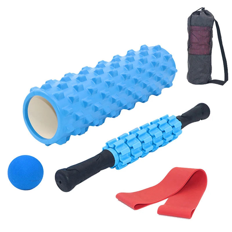 5-Pce Foam Roller Set | Deep Tissue Massage Kit with Column, Massage Stick, Fascia Ball & Band, 33cm