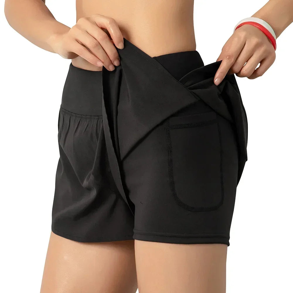 Women’s 2-in-1 Running Shorts – Quick-Dry, Wide Waistband, Pocket, Lightweight Fit