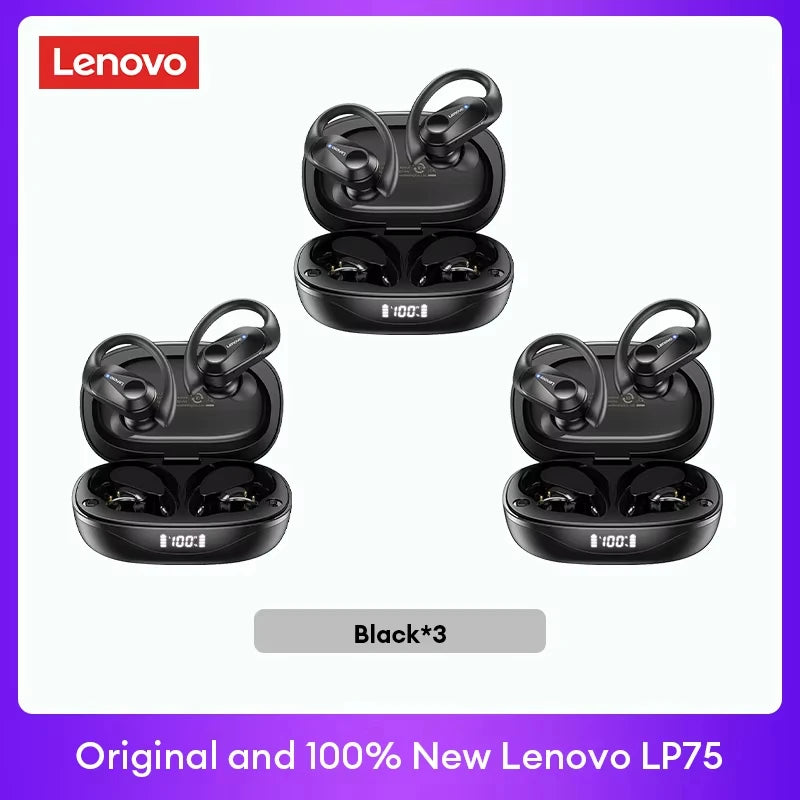 LENOVO LP75 TWS Bluetooth 5.3 Earphones with LED Display & Sports Ear Hooks