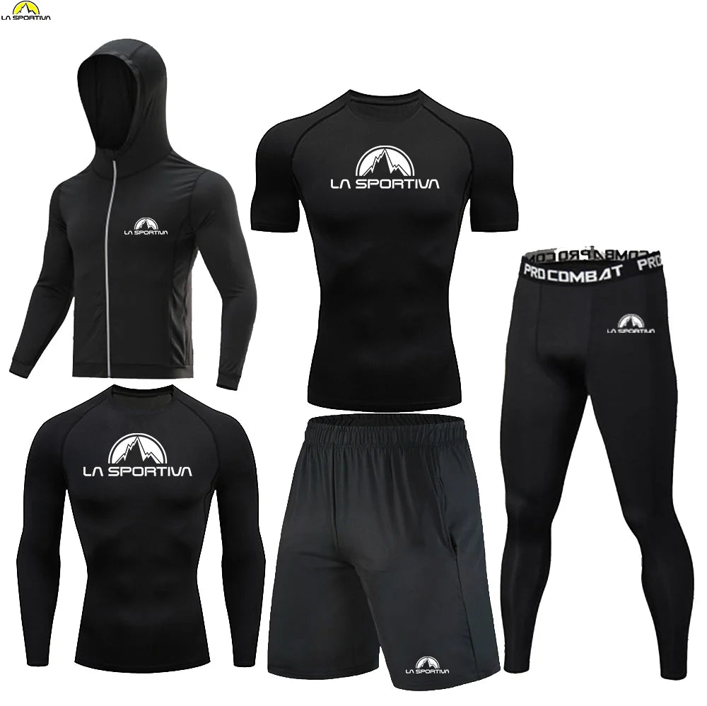 LA SPORTIVA Men’s 5PCS Compression Sports Set – Running, Gym & Fitness Tracksuit